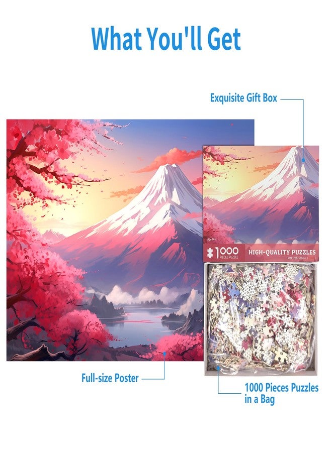 CHengQiSM 1000 Piece Puzzle for Adults Iceberg Sakura Jigsaw Puzzles 1000 Pieces Cherry Blossom Puzzles for Adults 1000 Pieces Mount Fuji Oil Painting Pieces Jigsaw Puzzles for Teens Seniors Brain Teaser - Image 5